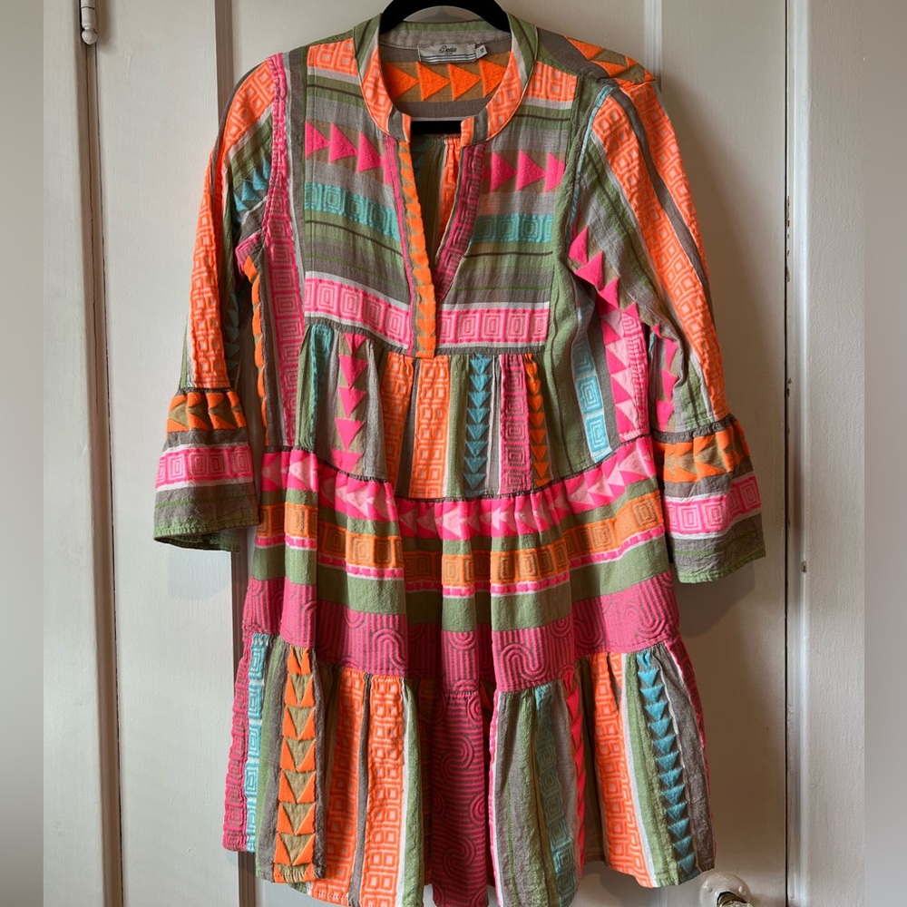 Devotion Twins Ella dress neon pink orange multi EUC